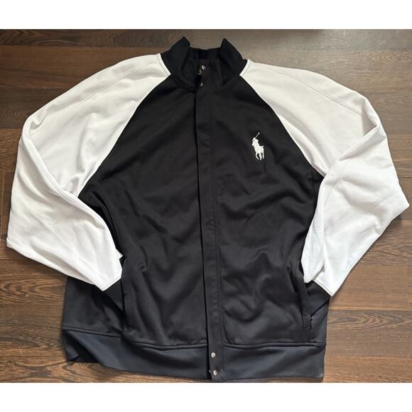 Rare Find Vintage Polo Ralph Lauren Mens Full Zip Track Jacket Blk/Wht Sz XL